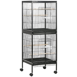 PawHut Gaiola para Pássaros com Rodas de 2 Níveis  com Bandejas Removíveis Portas Comedouros Poleiros 51,5x50x140 cm Preto