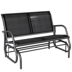 Outsunny Banc à Bascule de Jardin 2 Places Design Contemporain Grand Confort accoudoirs Assise et Dossier Ergonomique métal textilène Noir