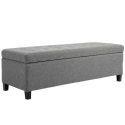HOMCOM Banco de Almacenamiento Puff de Almacenaje Taburete Tapizado en Lino con Tapa Abatible para Entrada 125x49x41,5 cm Gris