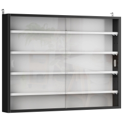 HOMCOM Vitrina Expositora Vitrina de Pared con Estantes Ajustables y 2 Puertas Correderas de Vidrio para Colecciones Perfumes Figuras de Decoración 80x9,5x60 cm Blanco y Negro