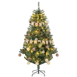 HOMCOM Árbol de Navidad Artificial de 1,8m 650 Ramas con 150 Luces LED y 100 Decoraciones Incluidas Ø106x180 cm Verde