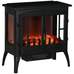 HOMCOM Chimenea Decorativa 1000 W/2000 W con Ventanas LED Llamas y Protección Sobrecalentamiento para 15-20 ㎡ Negro