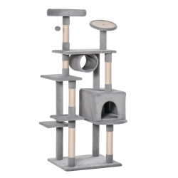 PawHut Albero Tiragraffi a Colonna da 165cm con Graffiatoio e Trespoli per Gattini e Gatti Adulti di Max. 4.5kg, Grigio, 60x50x165cm
