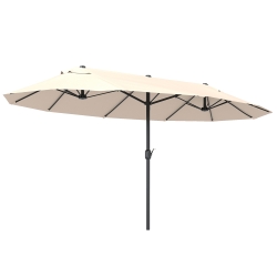 Outsunny Ombrellone Doppio da Giardino 4.6x2.7 m a 12 Stecche con Prese d'Aria e Manovella, Ombrellone per Esterni in Acciaio e Poliestere, Anti UV, Beige