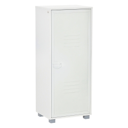 HOMCOM Vertical File Cabinet, Mobile Filing Cabinet with 3-Tier Cabinet and Metal Louvred Door for Home Office, White