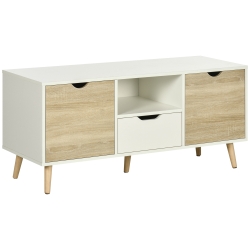 HOMCOM Mueble de TV con Cajón y 2 Puertas para Televisores de hasta 50" 110x40x50 cm Blanco y Madera Natural
