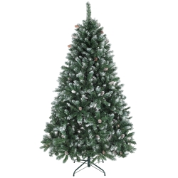 HOMCOM Árbol de Navidad Artificial 180 cm con 910 Ramas con Nieve 58 Piñas y Soporte Metálico Plegable Fácil Montaje Verde