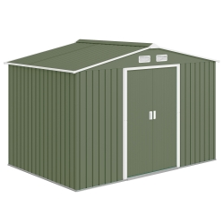 Outsunny 9 x 6ft Garden Metal Storage Shed, Outdoor Storage Tool House with Ventilation Slots, Floor Foundation and Lockable Double Doors, Light Green