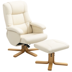 HOMCOM Sillón relax con reposapiés sillón de relajación giratorio 360° respaldo inclinable carga 120 Kg crema