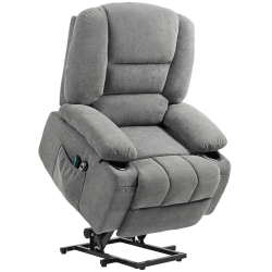 HOMCOM Sillón elevador relax eléctrico, función de masaje y calor, inclinación ajustable, reposapiés, controles remotos, Gris