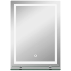 kleankin LED-Badspiegel, dimmbar, Anti-Beschlag, Touch-Schalter, Ablage, 50 x 70 cm, Silber