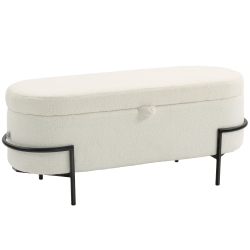 HOMCOM Storage stool, seat stool with lid and storage, steel legs, padded stool with fleece cover, Cream White