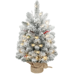 HOMCOM Mini Árbol de Navidad Artificial 60 cm con 35 Luces LED 72 Ramas Densas con Nieve Adornos y Base de Arpillera Verde