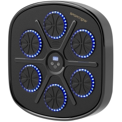SPORTNOW Boxing Machine Musicale a Parete con 9 Velocità, Connessione Bluetooth e Guanti, 41.8x44.6x7.5 cm, Nero e Blu