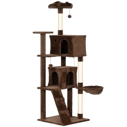 PawHut Arranhador para Gatos com Múltiplas Plataformas Cama 2 Cavernas Rede Escada Postes de Sisal 56x56x180 cm Marrom
