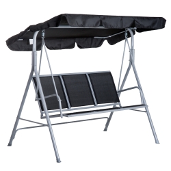 Outsunny Metal Garden Swing Chair, 3-Seater Swing Seat, Patio Hammock Bench Canopy Lounger, Black