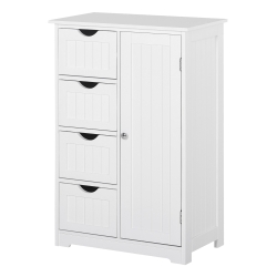 kleankin Armario Auxiliar de Baño Mueble para Baño con Puerta 4 Cajones y Estante Ajustable para Cocina Salón 56x30x83 cm Blanco