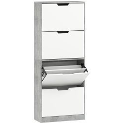 HOMCOM Scarpiera Salvaspazio Moderna a 4 Ante per 16 Paia di Scarpe, 62.5x26x156 cm, Grigio Cemento