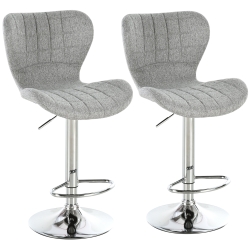 Homcom Set 2 Scaune Bar Gri – Reglabile, Cu Spatar & Suport Picioare