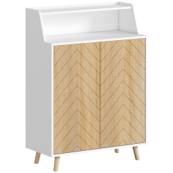 HOMCOM Zapatero Entrada Recibidor con 2 Puertas Estantes Ajustables y Compartimento Abierto 75x35x104 cm Blanco y Natural