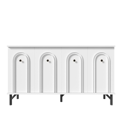 Buffet 4 portes avec façade 3D cintrée, pour salon, salle à manger et couloir, 140x34x78 cm, Blanc