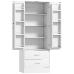 HOMCOM Armário de Cozinha com 2 Portas 8 Porta-Temperos 2 Gavetas Prateleiras Ajustáveis 60x40x159cm Branco
