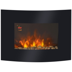 HOMCOM Led Wall Mounted Fireplace Curved Glass Electric Fire Place Fire Place 7 Colour Side Lights Slimline, 900/1800W, 65cm x 52cm