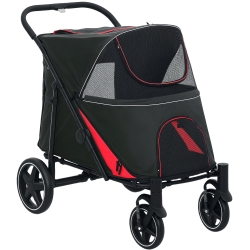 PawHut Passeggino per Cani Pieghevole con Ingressi a Cerniera e Finestre a Rete, 112x65x100 cm, Rosso e Nero