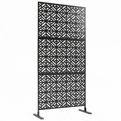 Outsunny Panel divisor de privacidad decorativo exterior Claustra decorativo jardín 3 paneles con motivo geométrico Acero 92x40x192cm Negro