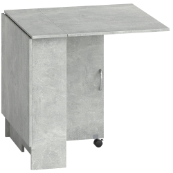 HOMCOM Mesa de Cocina Plegable con Ruedas 2 Estantes de Almacenaje y 2 Alas Abatibles Estilo Moderno 75x140x74 cm Gris Cemento