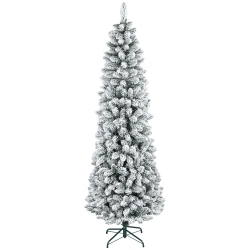 HOMCOM 7ft Tall Pencil Christmas Tree, Artificial Flocked Christmas Tree with 687 Branch Tips and Steel Base, Holiday Décor for Home Office, Green