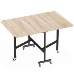 HOMCOM Mesa Plegable con 6 Ruedas y Frenos para Cocina o Comedor, 120x80x73 cm, Roble