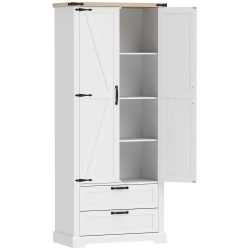 HOMCOM Aparador Alto de Cocina con 2 Puertas y 2 Cajones, 76x40x180 cm, Blanco