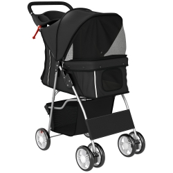 PawHut Carrito para Perros Pequeños con Cesta de Almacenaje Portavasos Ruedas y Cojín Lavable 77x44x102 cm Negro