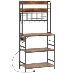 HOMCOM Estantería de Cocina con Estación de Recarga, 5 Baldas y 10 Ganchos en S, en Madera y Acero, 80x40x170 cm, Marrón