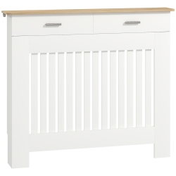 HOMCOM Cubrecalorífero de Listones Antivuelco con Cajón Portaobjetos, en Madera, 112x19x97 cm, Blanco