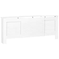 HOMCOM MDF Extendable Radiator Cover Cabinet - Shelving for Home Office, Slatted Design, White, Dimensions 139-208.5L x 20.5W x 82.5H cm