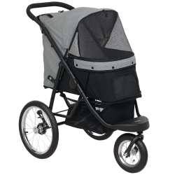 PawHut Hundebuggy, Haustierwagen für kleine Hunde und Katzen, mit Aufbewahrungskorb, Ein-Klick-Faltdesign, Grau