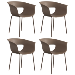 Outsunny Set di 4 Sedie da Giardino Ergonomiche per Balcone con Design Traforato e Braccioli, Resistenti alle Intemperie, Caffè