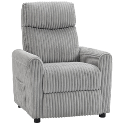 HOMCOM Sillón Relax Reclinable Manual Tapizado en Pana Instalación Rápida Reposapiés Acolchado Grueso Gris Claro