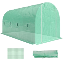 Outsunny Film pour serre 4 x 2 m, bâche de jardin étanche avec porte, 8 fenêtres, protection UV, résistant polyéthylène vert