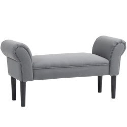 HOMCOM Banco Pie de Cama Tapizado en Lino Sintético con Patas de Madera Reposabrazos y Asiento Acolchado Gris Oscuro