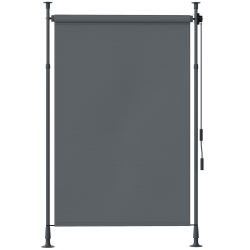 Outsunny Toldo Manual Retrátil de Pé Comprimento Ajustável Manivela Instalação sem Perfuração Metal Alu. Poliéster Cinza Escuro