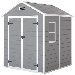 Outsunny Casetta da giardino in resina 2,7 m² con pavimento e finestre, 240x190x228 cm, Grigio