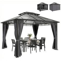 Outsunny Tonnelle de Jardin Pavillon Toit Rigide en Polycarbonate Deux Niveaux Imperméable UV50+ 356x296x285cm Gris Foncé