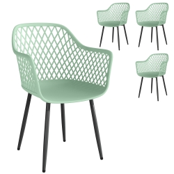 Outsunny Set de 4 Sillas de Jardín, con Respaldo Diamante, Reposabrazos, Verde