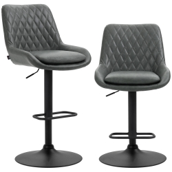 HOMCOM Retro Bar Stools Set of 2, Adjustable Kitchen Stool, Upholstered Bar Chairs with Back, Swivel Seat, Dark Grey