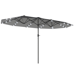 Outsunny 4.4m Double-Sided Sun Umbrella Patio Parasol LED Solar Lights Dark Grey