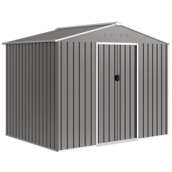 Outsunny 8 x 6ft Galvanised Steel Shed, with Double Door - Light Grey