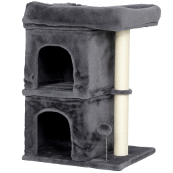 PawHut Árbol Rascador para Gatos Árbol para Gatos 66 cm con Cama 2 Cuevas Poste de Sisal Bola para Jugar Gris Oscuro